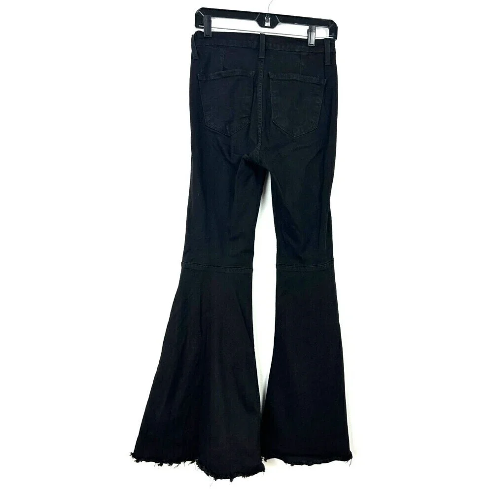 Judy Blue Jeans Womens Sz 7 Black Super Flare High Rise Dark Wash Raw Hem 1083U4